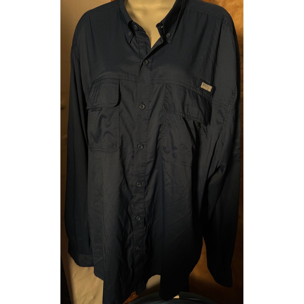 Ocean Coast Mens XXL Navy Blue Ripstop Long Sleeve Fishing Shirt Ventilated Back